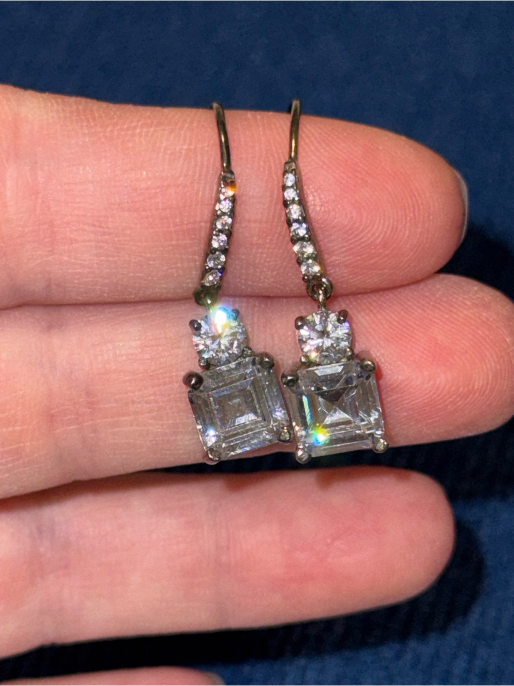 Classic Clear Stone Drop Earrings - Silver Tone